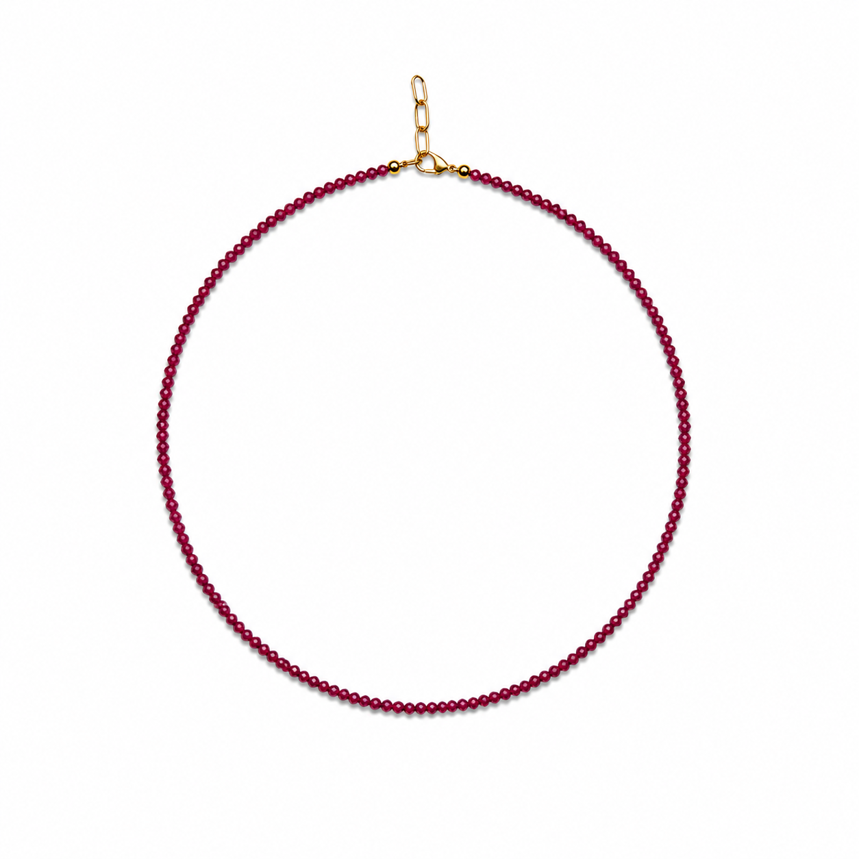 Ruby Beads Strand  3-3.5mm Stainless Steel Necklace