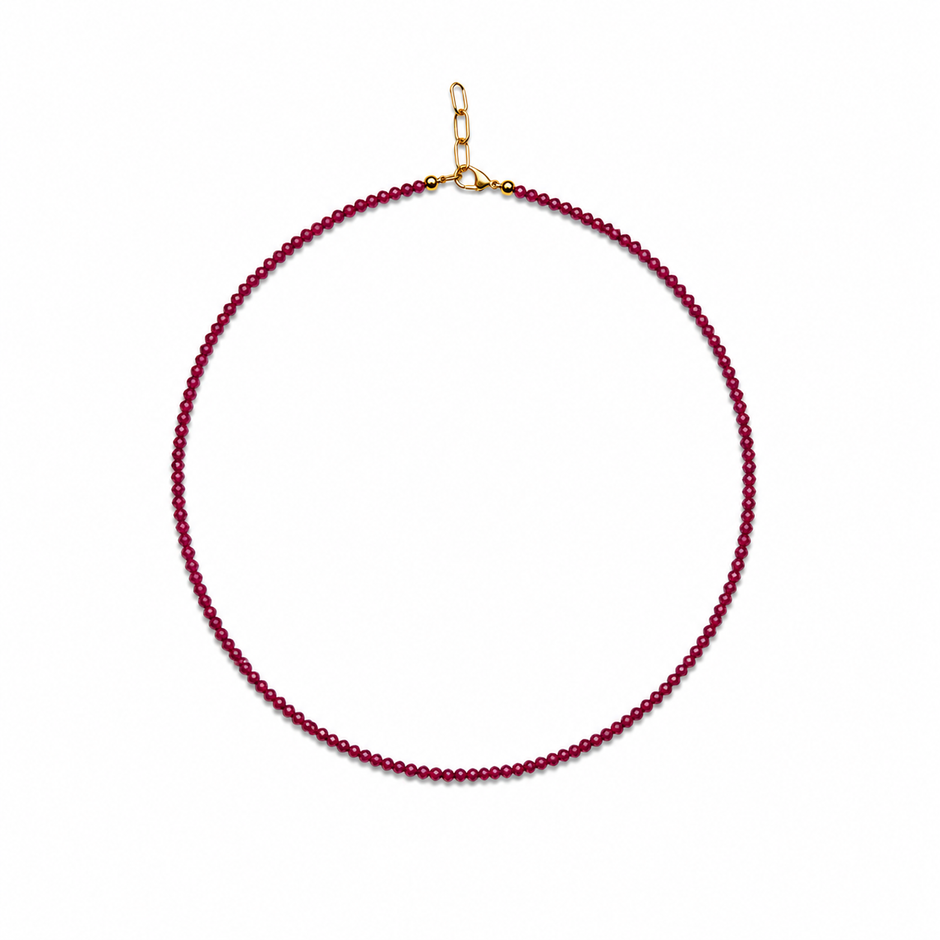 Ruby Beads Strand  3-3.5mm Stainless Steel Necklace