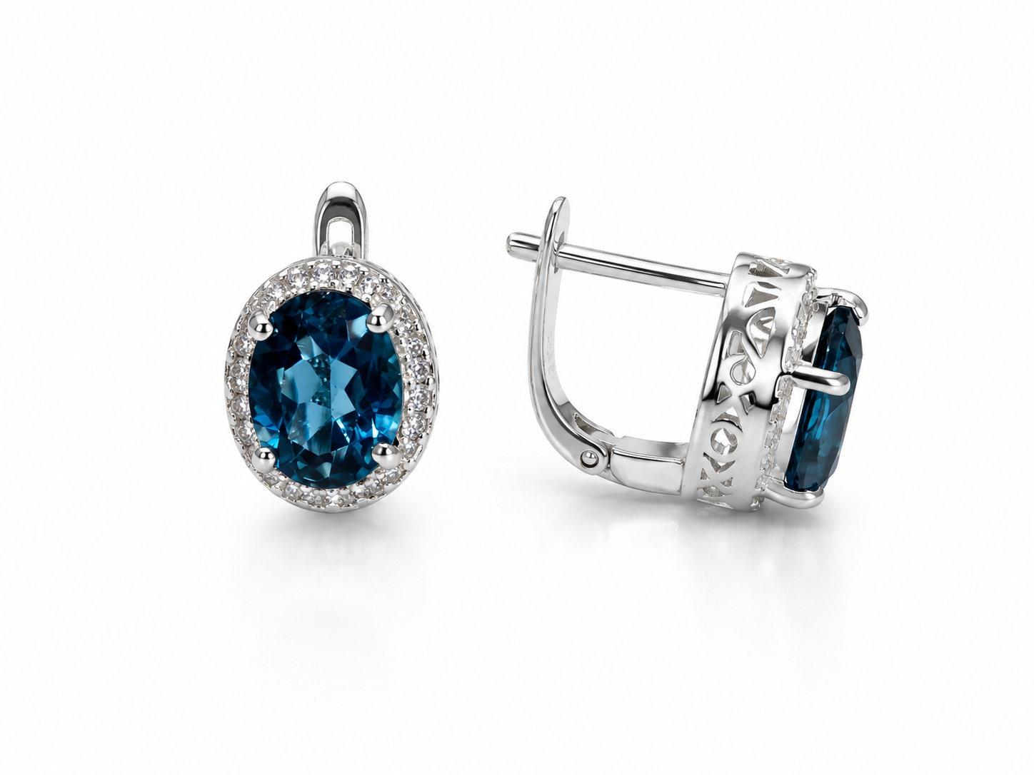 London Blue Topaz Oval Faceted With Cubic Zirconia 925 Silver Set