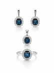 London Blue Topaz Oval Faceted With Cubic Zirconia Sunflower 925 Silver Set