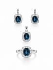 London Blue Topaz Oval Faceted With Cubic Zirconia Square Frame 925 Silver Set