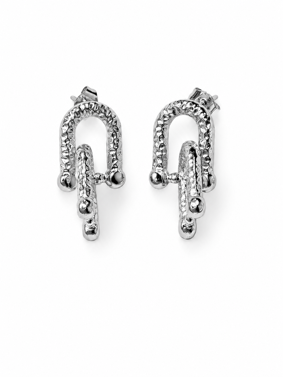 Stainless Steel Cable Ball Hammered Links Earring