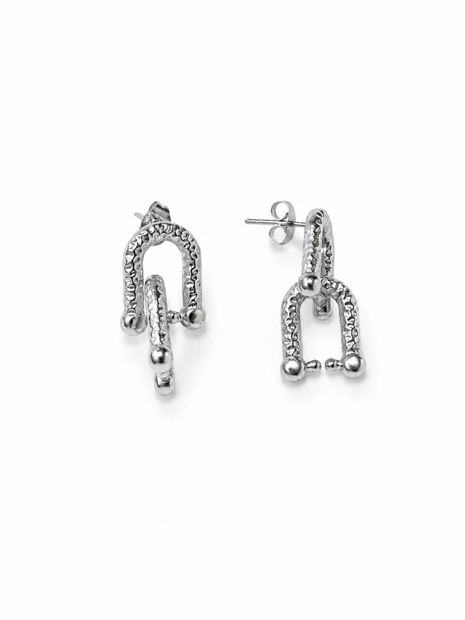 Stainless Steel Cable Ball Hammered Links Earring