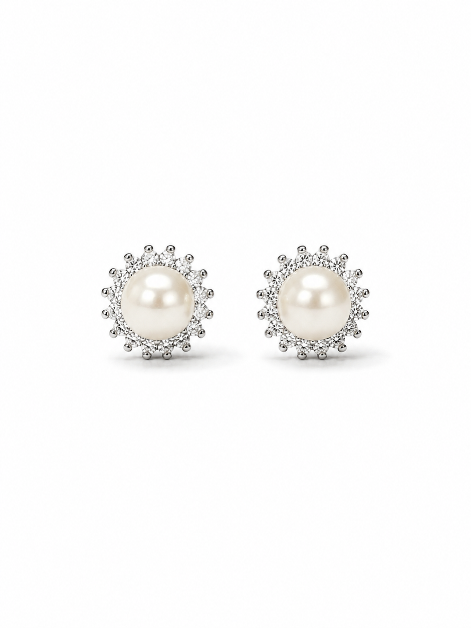 Fresh Water Pearl 6.5mm cubic zirconia Sunflower 925 earring