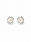 Fresh Water Pearl 6.5mm cubic zirconia Sunflower 925 earring