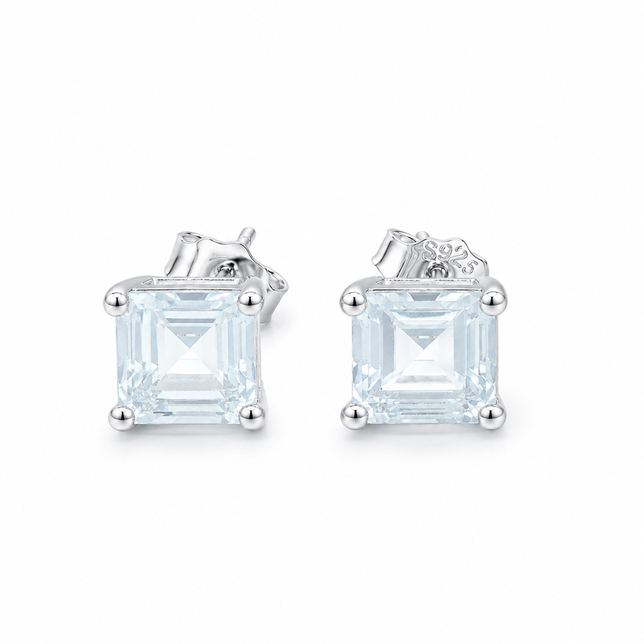 Aquamarine Square Faceted 925 silver earring