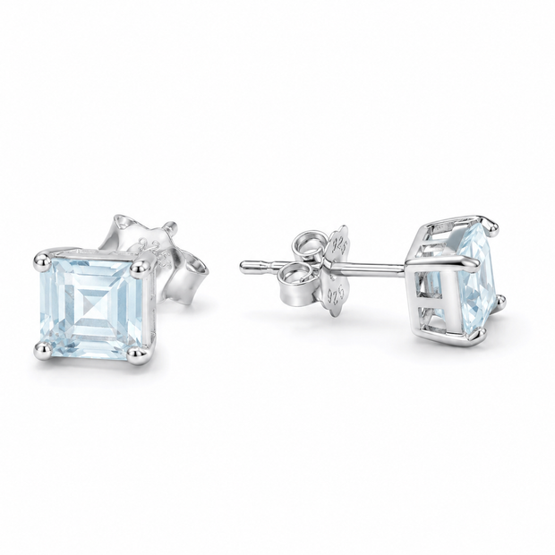 Aquamarine Square Faceted 925 silver earring