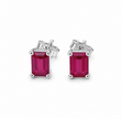 Ruby Square Faceted 925 silver earring