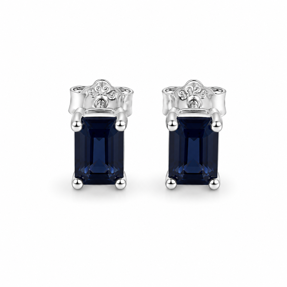 Sapphire Square Faceted 925 silver earring