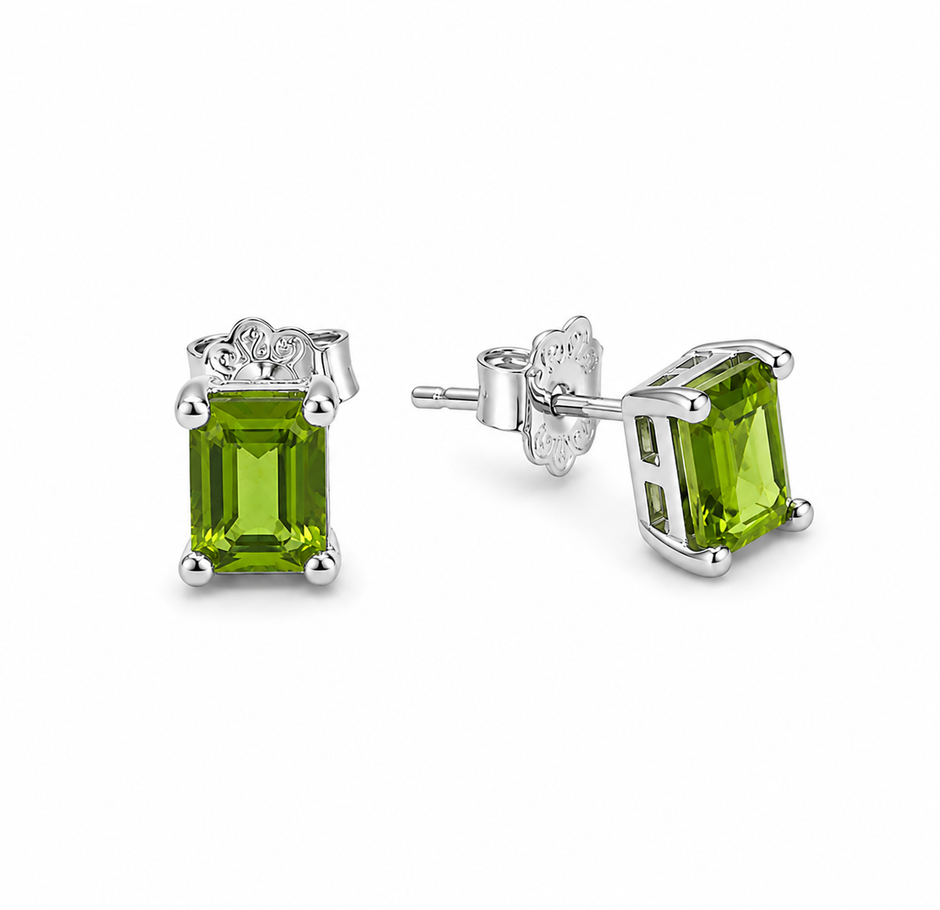 Peridot Square Faceted 925 silver earring