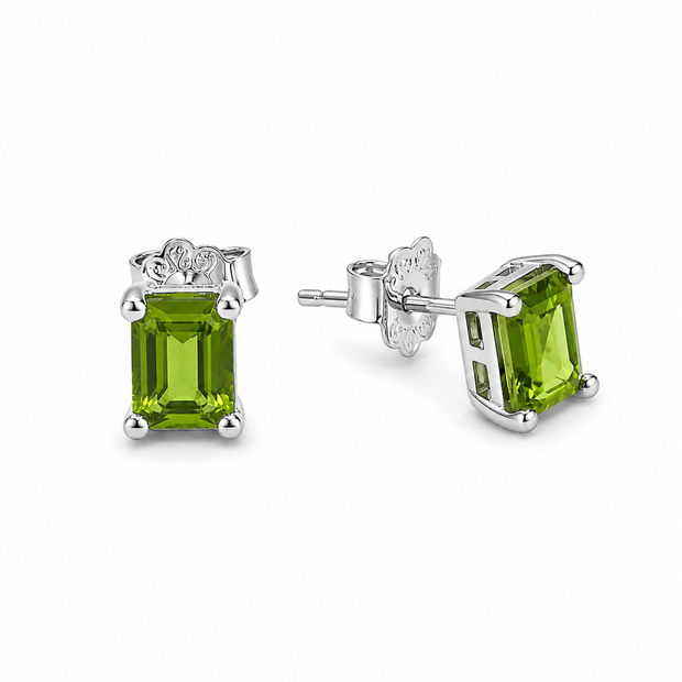 Peridot Square Faceted 925 silver earring
