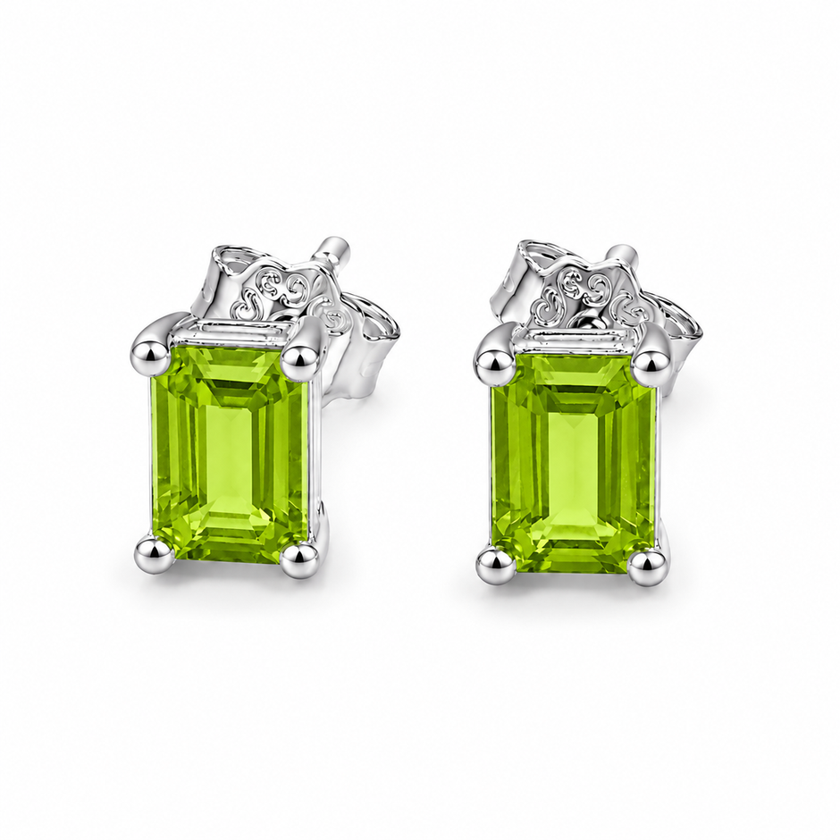 Peridot Square Faceted 925 silver earring