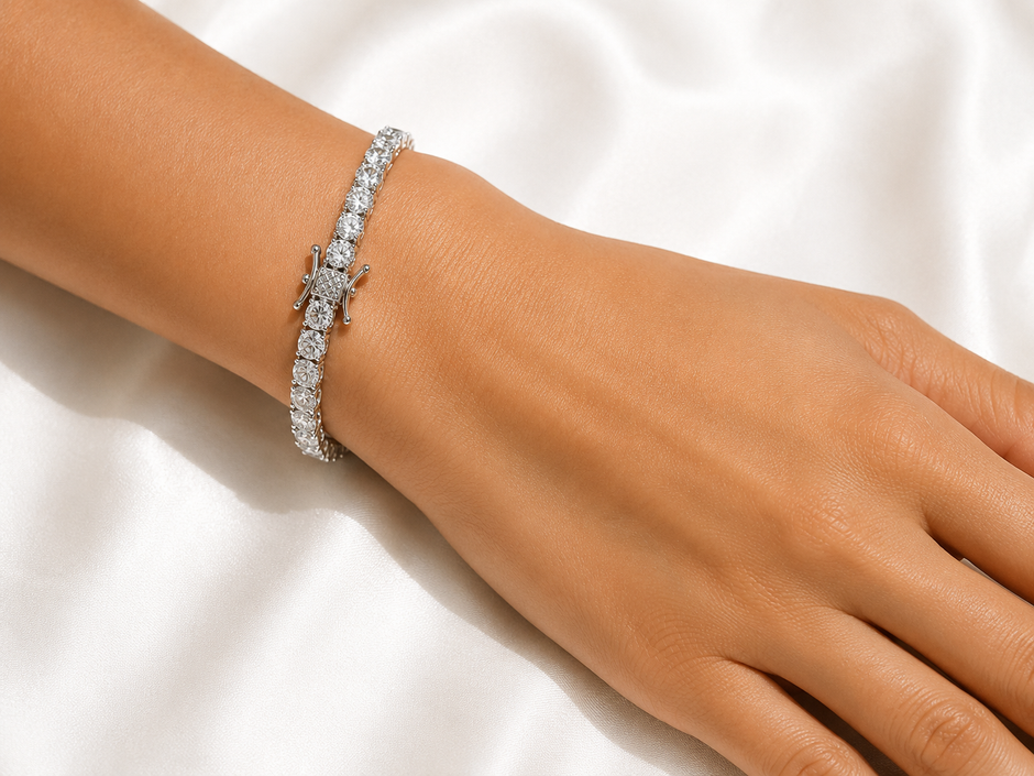 Moissanite 5mm Round Tennis 925 Silver Bracelet