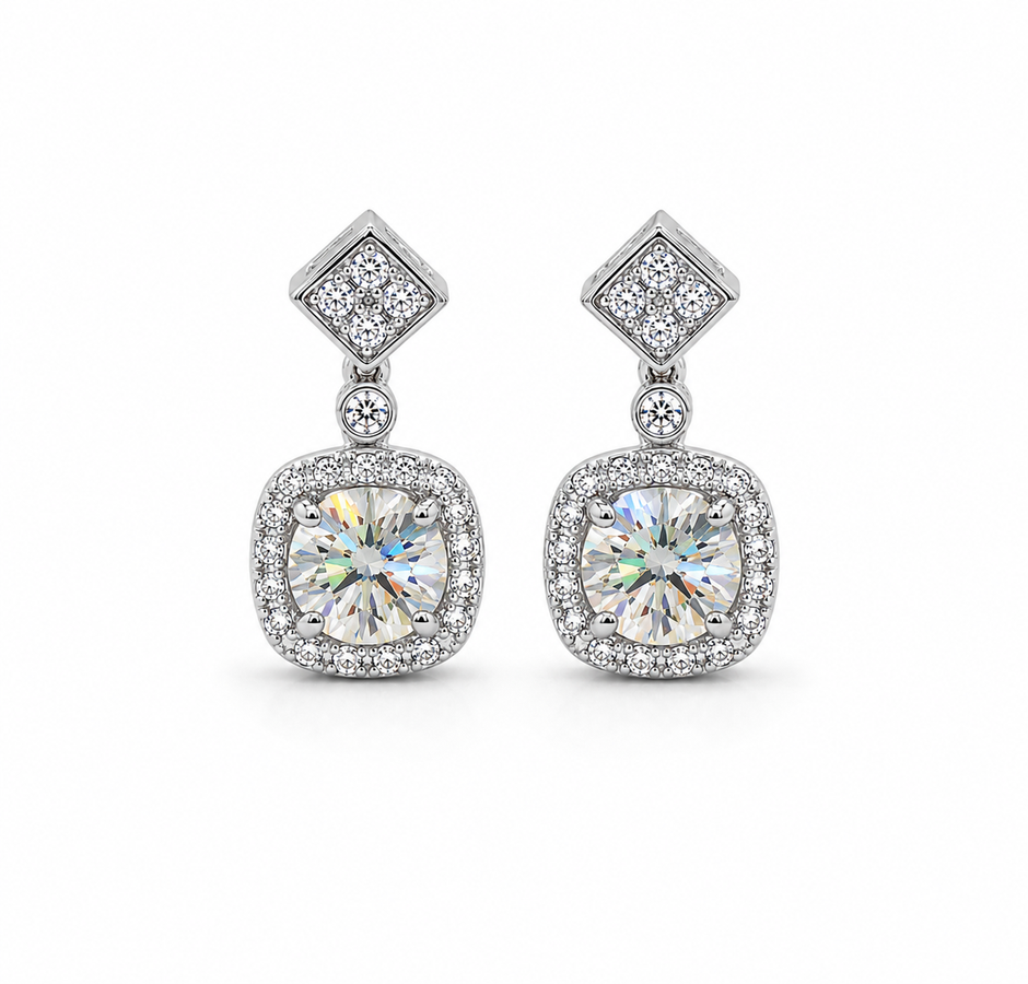 Moissanite 1.0ct round With Cubic Zirconia 925 silver earring