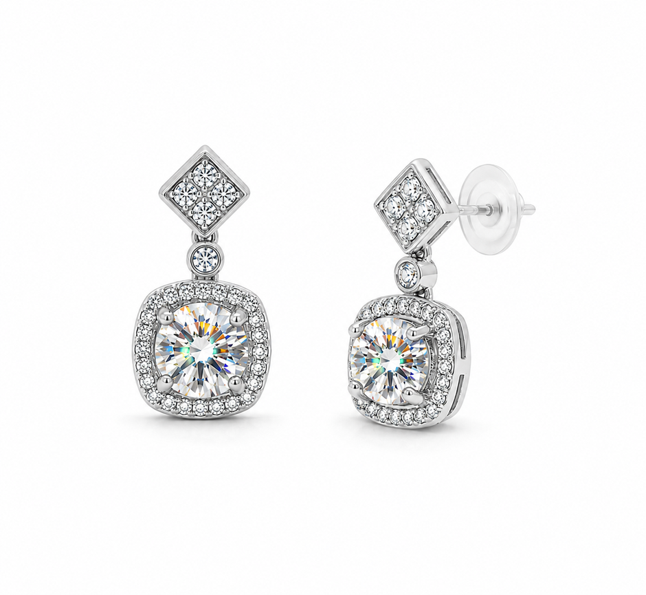 Moissanite 1.0ct round With Cubic Zirconia 925 silver earring