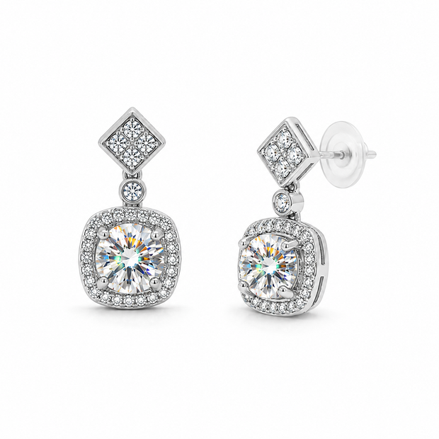 Moissanite 1.0ct round With Cubic Zirconia 925 silver earring