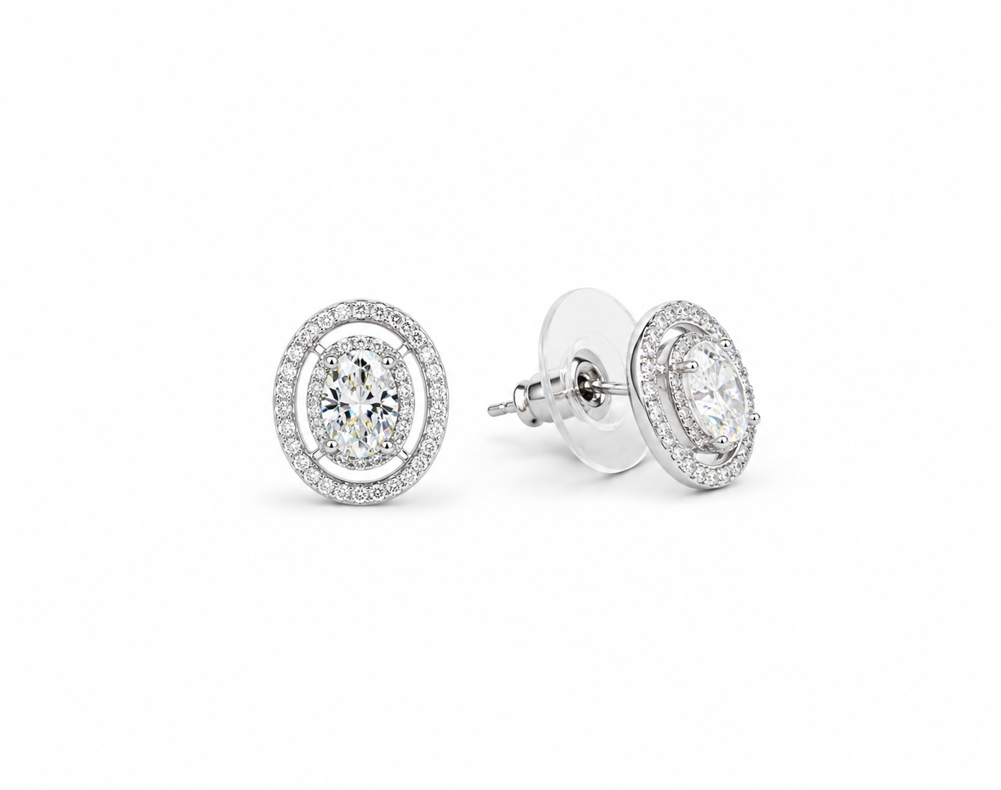 Moissanite 0.5ct Oval With Cubic Zirconia 925 silver earring