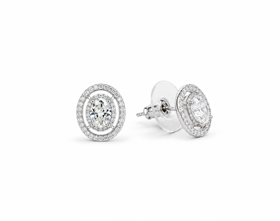 Moissanite 0.5ct Oval With Cubic Zirconia 925 silver earring