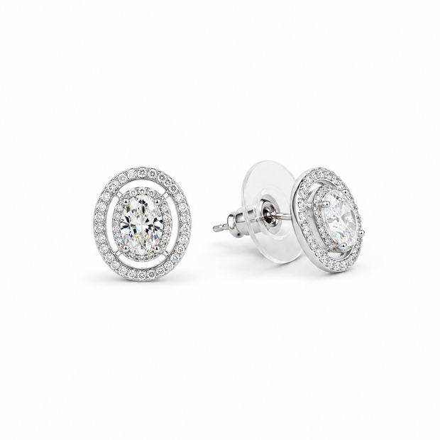 Moissanite 0.5ct Oval With Cubic Zirconia 925 silver earring