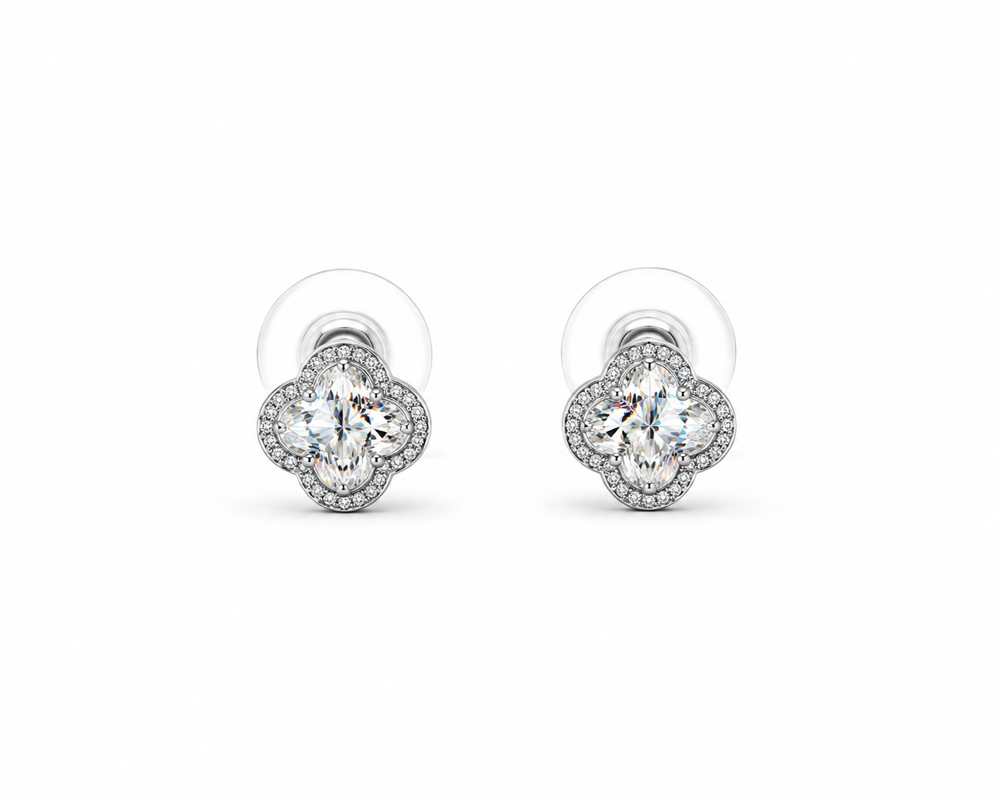 Moissanite Clover With Cubic Zirconia 925 silver earring