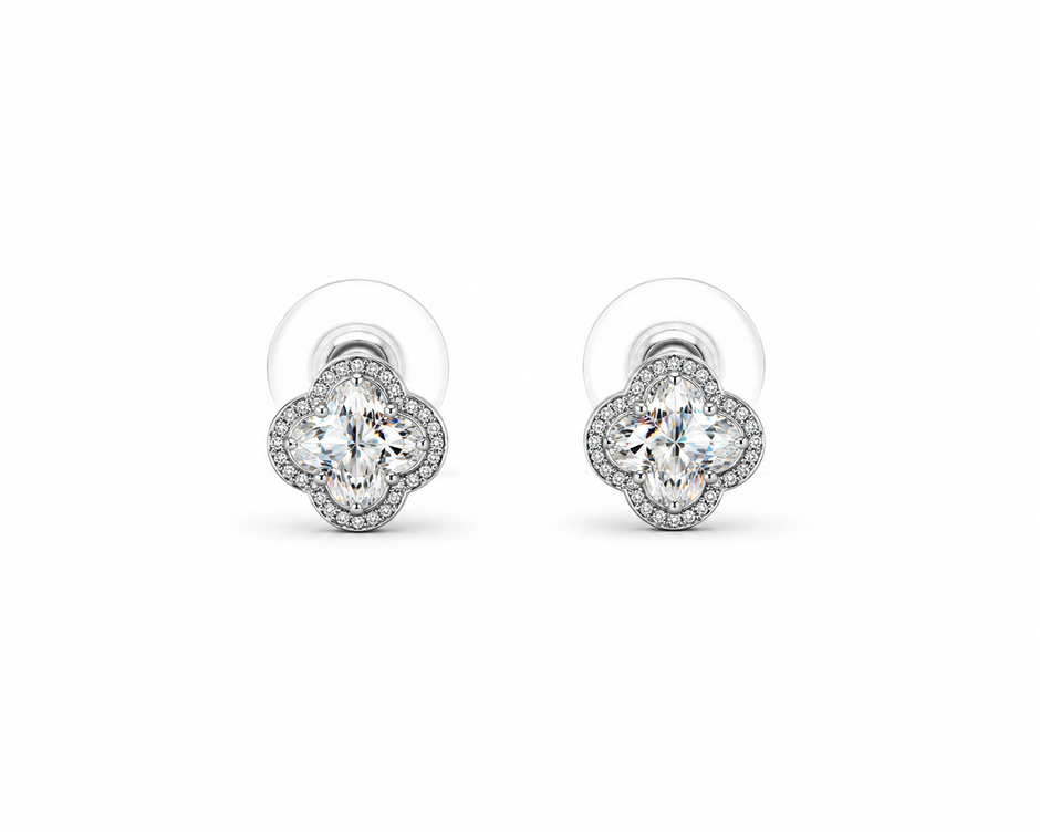 Moissanite Clover With Cubic Zirconia 925 silver earring
