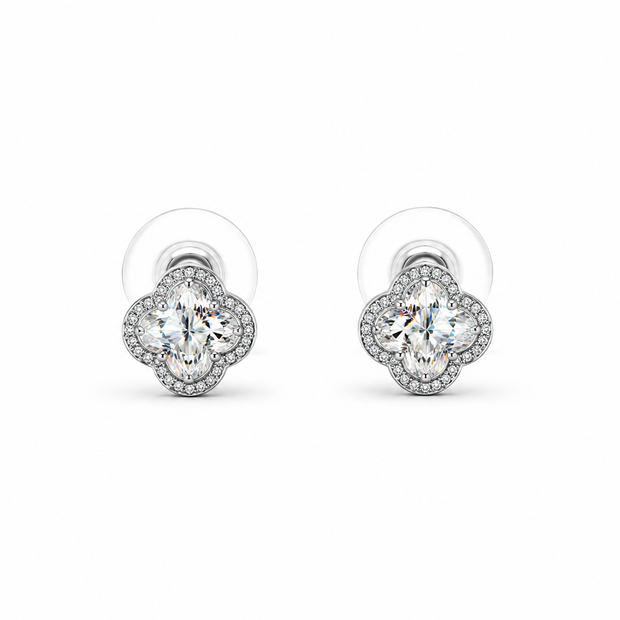 Moissanite Clover With Cubic Zirconia 925 silver earring