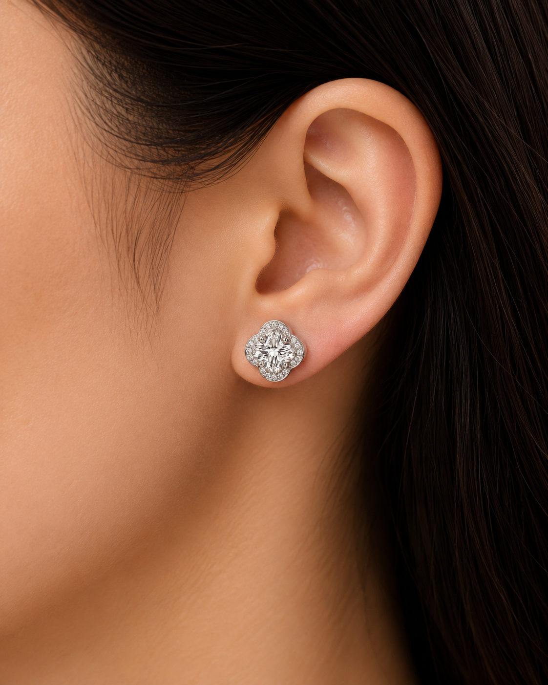 Moissanite Clover With Cubic Zirconia 925 silver earring