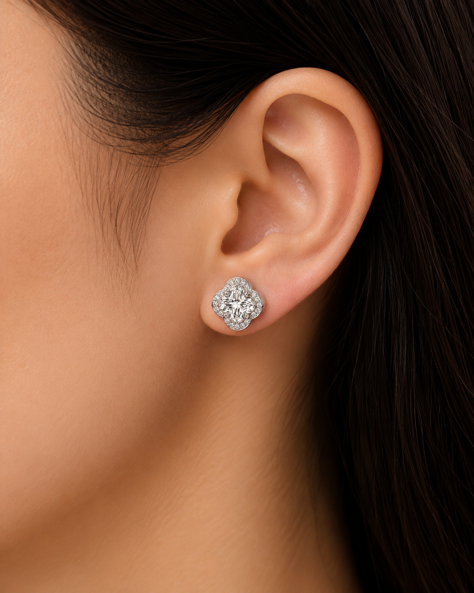 Moissanite Clover With Cubic Zirconia 925 silver earring