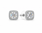 Moissanite 1.0ct round With Cubic Zirconia Square Frame 925 silver earring