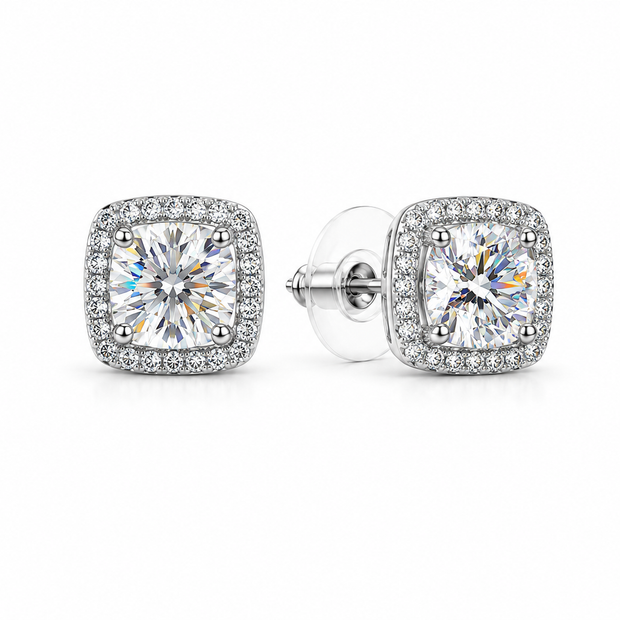Moissanite 1.0ct round With Cubic Zirconia Square Frame 925 silver earring