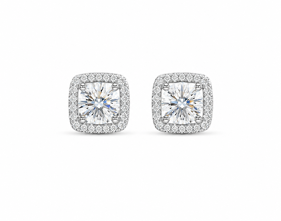 Moissanite 1.0ct round With Cubic Zirconia Square Frame 925 silver earring