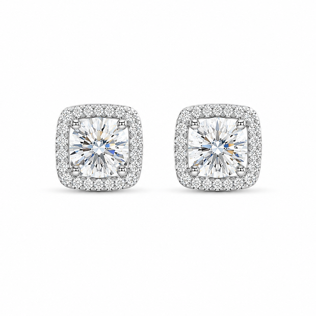 Moissanite 1.0ct round With Cubic Zirconia Square Frame 925 silver earring