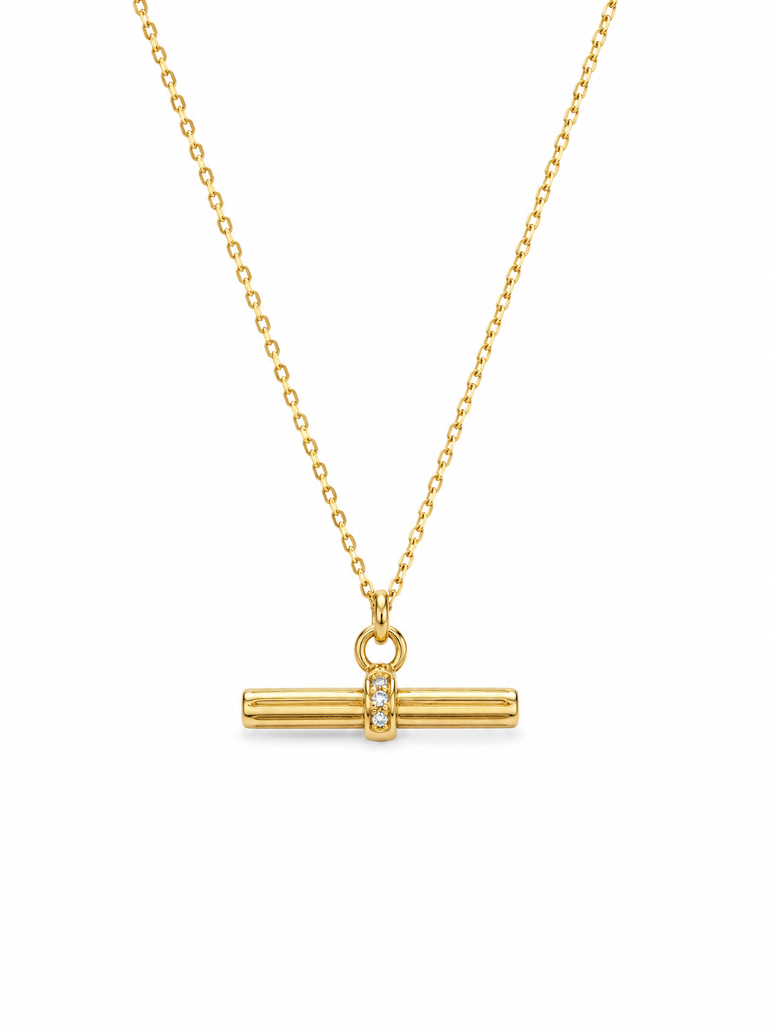 Stainless Steel T Bar Cubic Zirconia Pendant With Chain