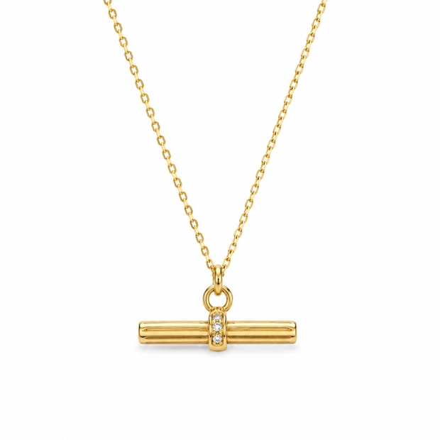 Stainless Steel T Bar Cubic Zirconia Pendant With Chain