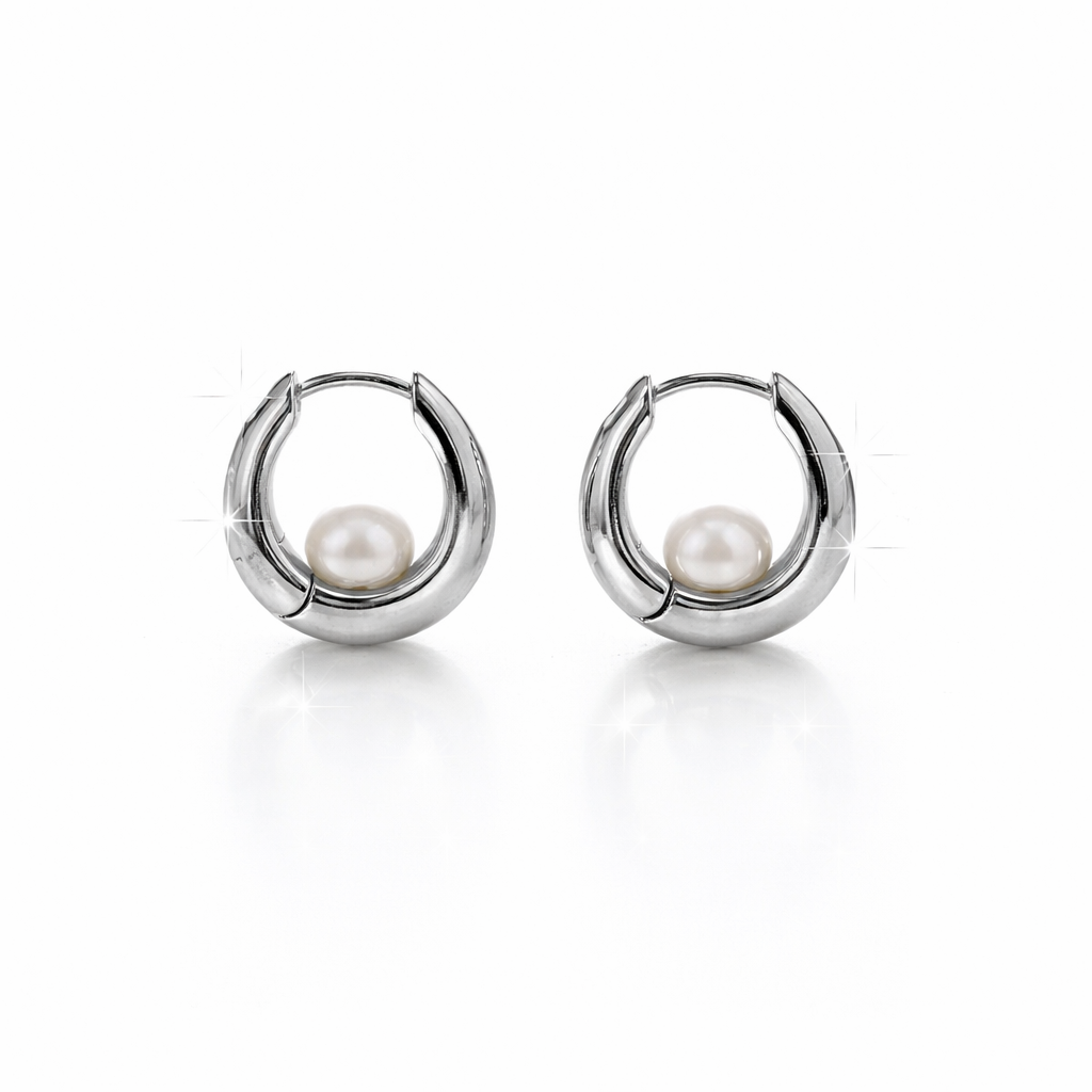 Fresh water pearl 5.5-6mm huggie hoop zinc alloy earring 14.5x15.5mm