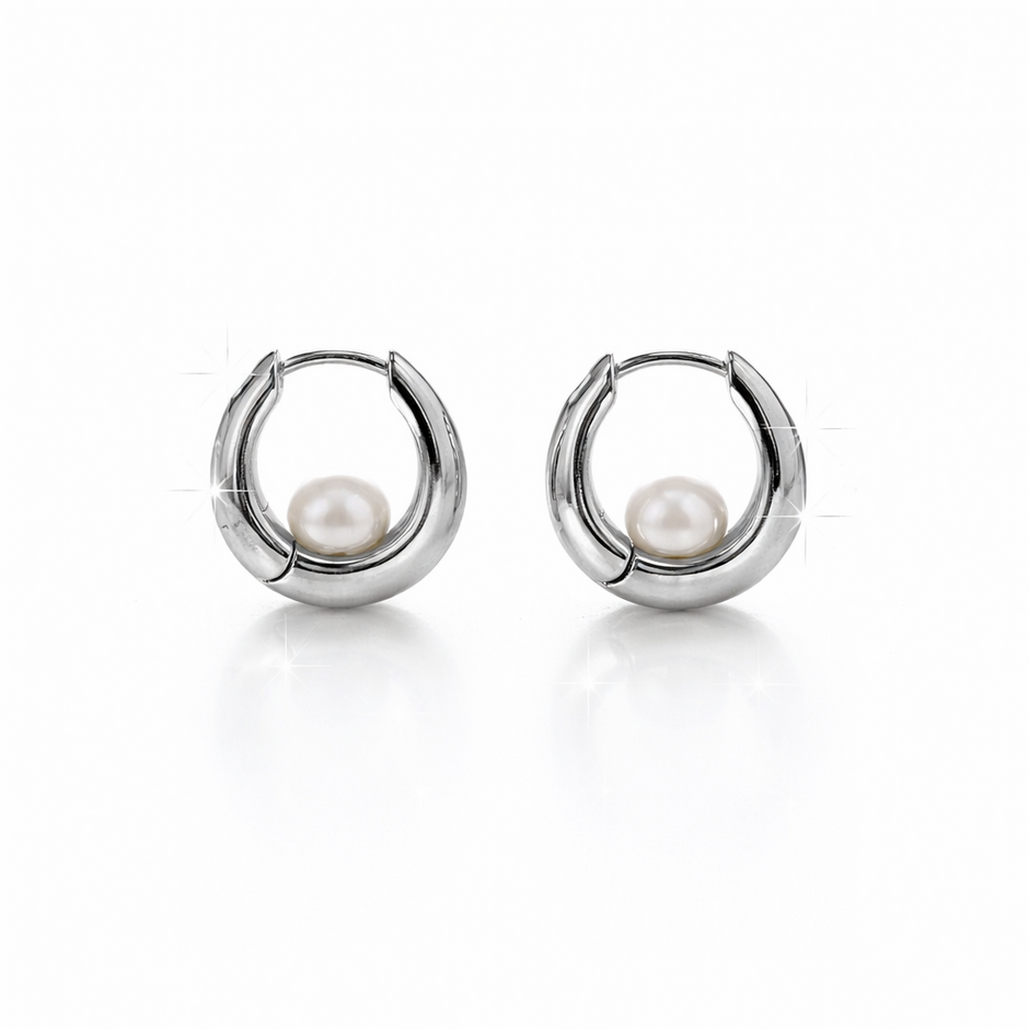 Fresh water pearl 5.5-6mm huggie hoop zinc alloy earring 14.5x15.5mm