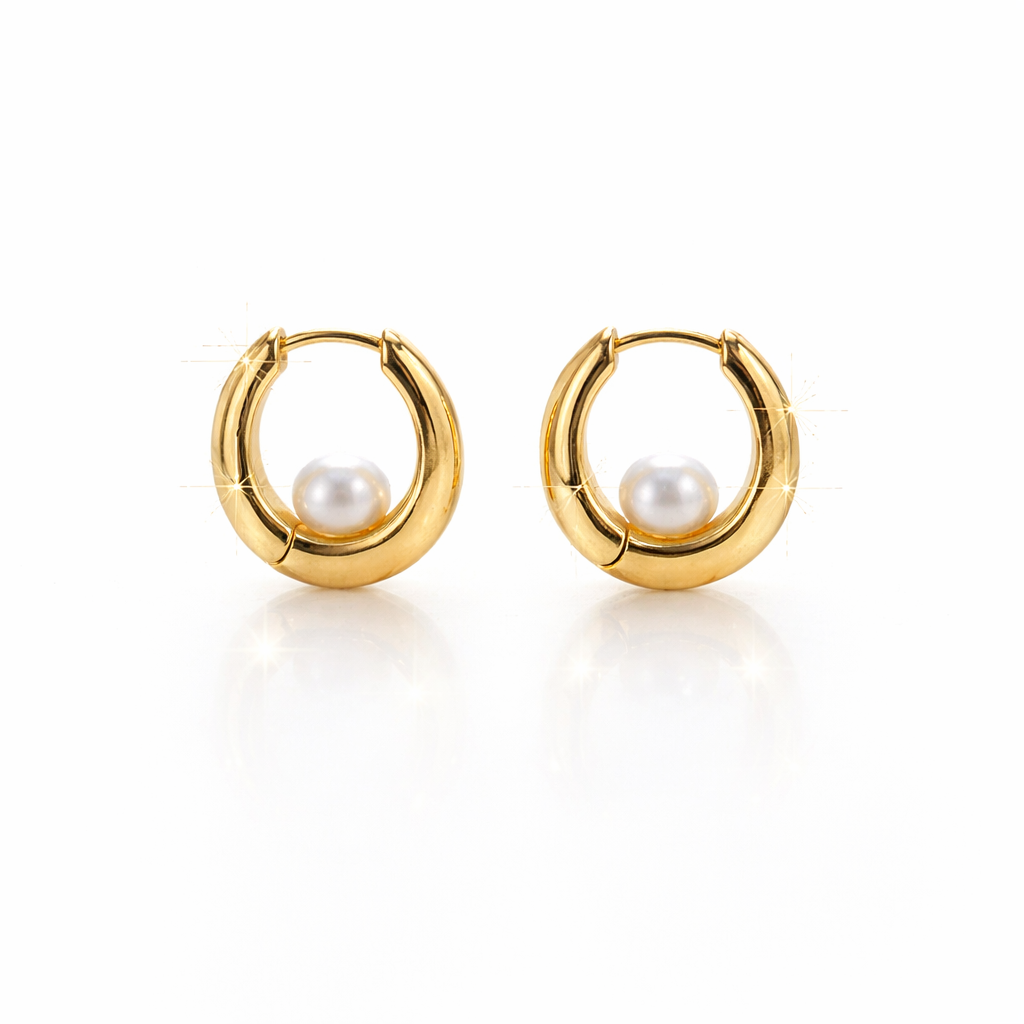 Fresh water pearl 5.5-6mm huggie hoop zinc alloy earring 14.5x15.5mm