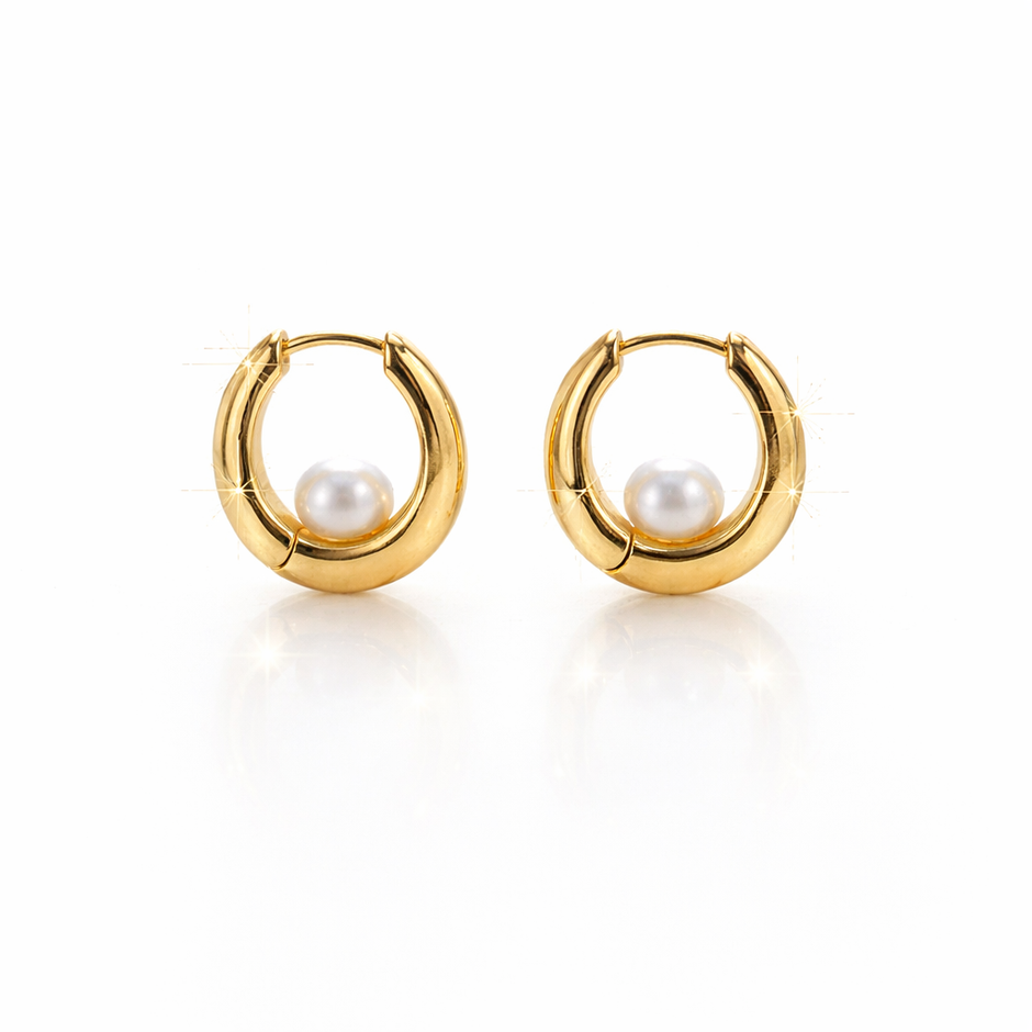 Fresh water pearl 5.5-6mm huggie hoop zinc alloy earring 14.5x15.5mm