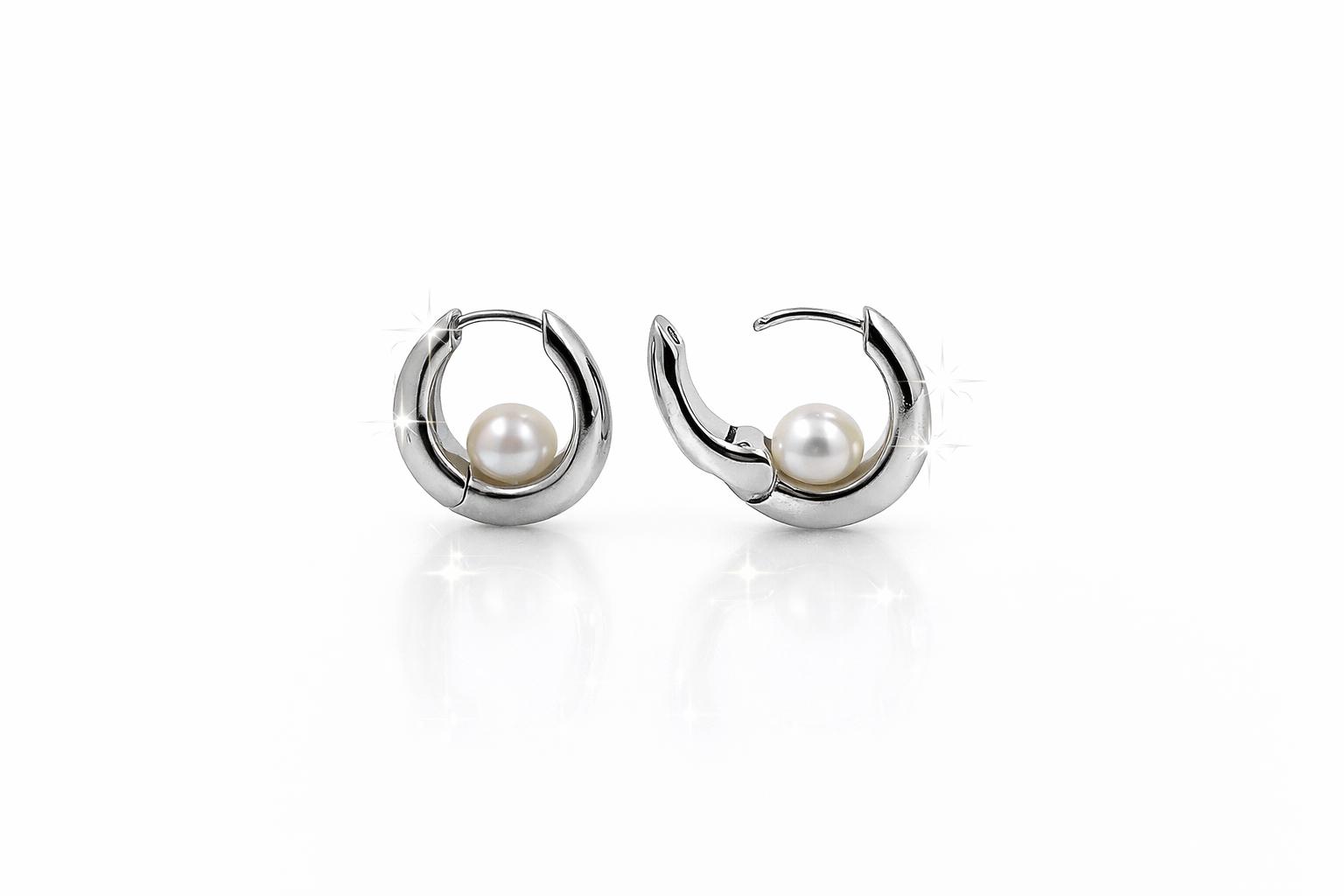 Fresh water pearl 5.5-6mm huggie hoop zinc alloy earring 14.5x15.5mm
