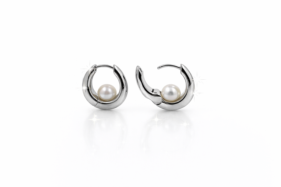Fresh water pearl 5.5-6mm huggie hoop zinc alloy earring 14.5x15.5mm