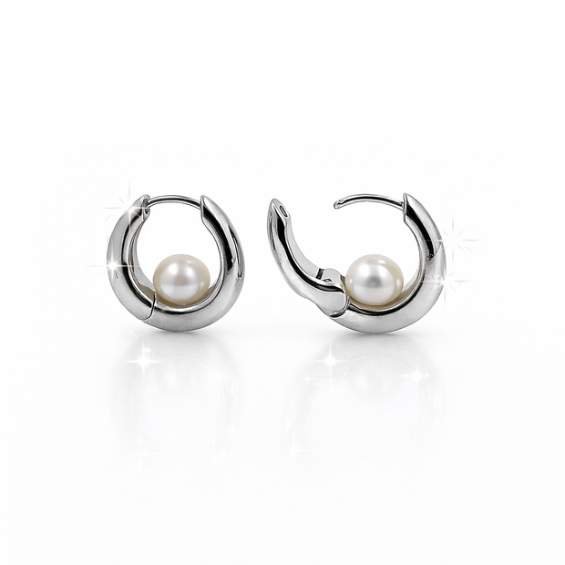 Fresh water pearl 5.5-6mm huggie hoop zinc alloy earring 14.5x15.5mm