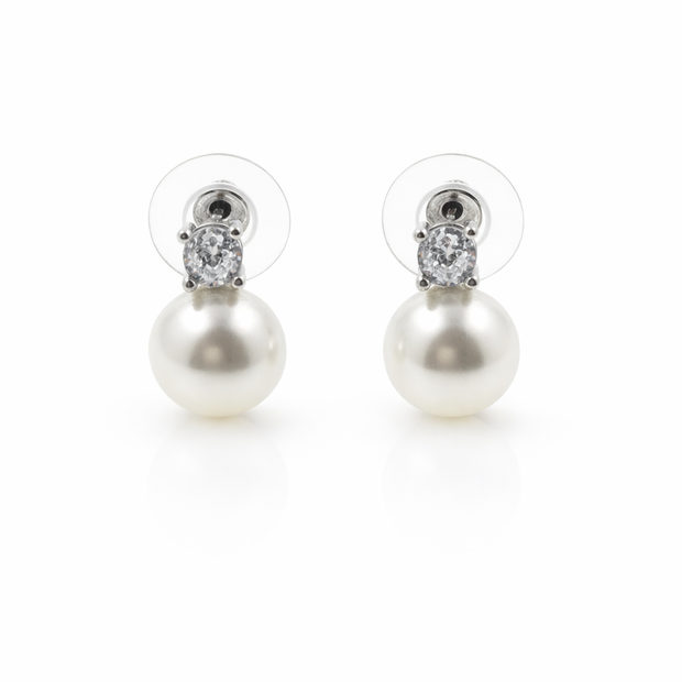 Shell pearl 10-10.5mm with zircon zinc alloy stud earring 10x15mm
