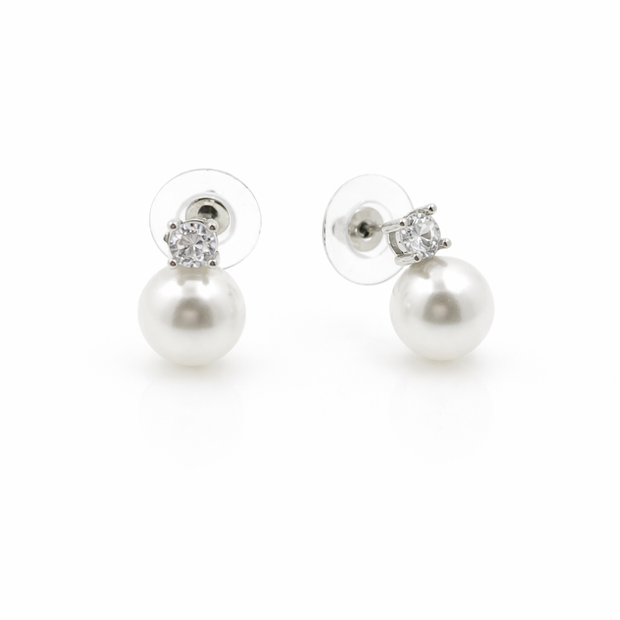 Shell pearl 10-10.5mm with zircon zinc alloy stud earring 10x15mm