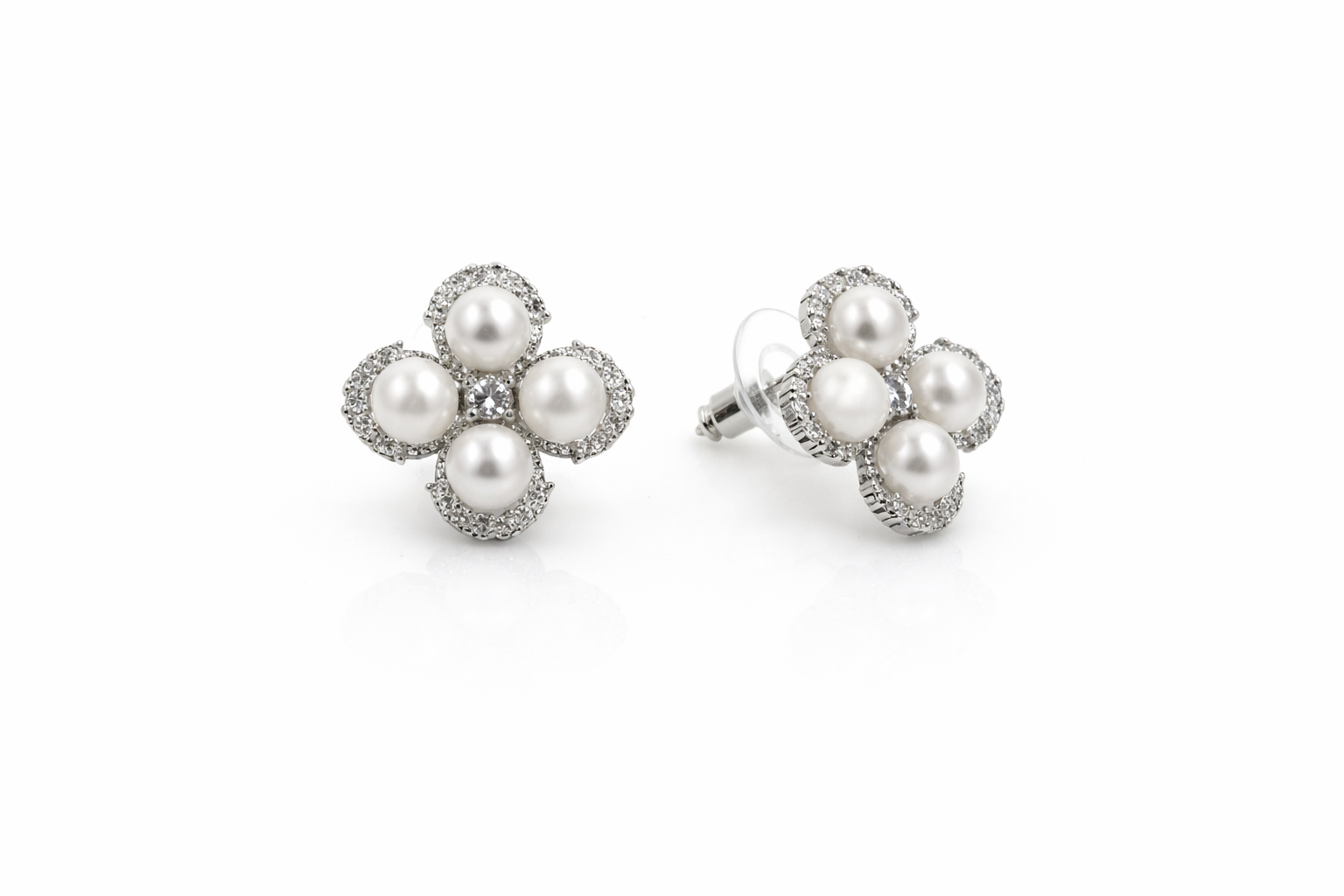 Fresh water pearl 6-6.5mm 4pcs zirconia zinc alloy earring 15.5x15.5mm