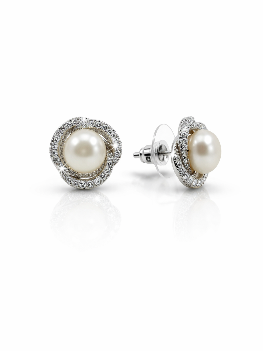 Fresh water pearl 8-8.5mm zirconia zinc alloy flower earring 14x14.5mm