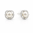 Fresh water pearl 7-7.5mm with zircon clover zinc alloy earring 14x14mm