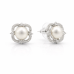 Fresh water pearl 7-7.5mm with zircon clover zinc alloy earring 14x14mm