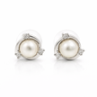 Fresh water pearl 6.5mm with zircon swirl zinc alloy earring  12x12mm