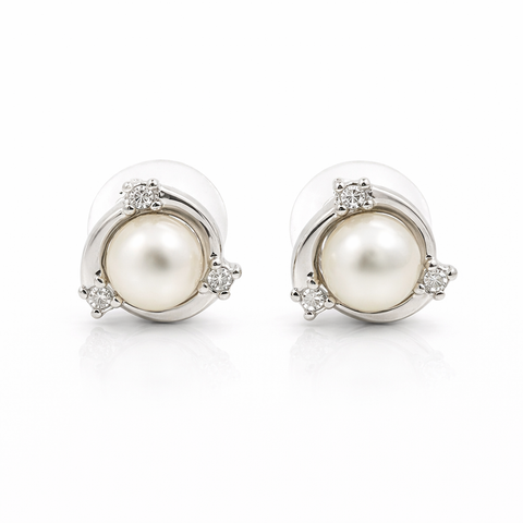 Fresh water pearl 6.5mm with zircon swirl zinc alloy earring  12x12mm
