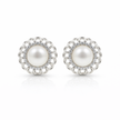 Fresh water pearl 6mm with zircon sunflower zinc alloy earring 12x12mm